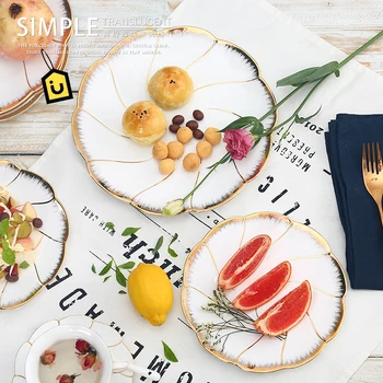 

Gold inlay food dishes plates for dinnerware luxury bone china wholesale
