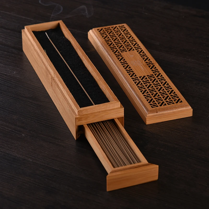 Incense Burners Holder Hollow Bamboo Box Double layer Portable Recliner