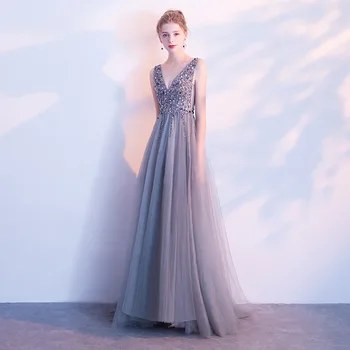 

New Style Sequins Grey A-lineBeading Bridemaid Dresses Long Formal Prom Party Reflective Dresses robe de soiree vestido de noiva