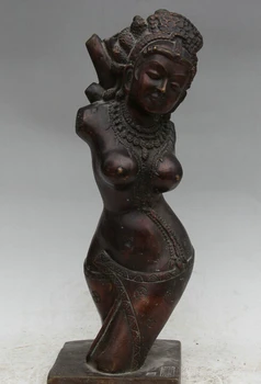 

FREE SHIPPING S1938 16" Chinese Bronze Stand India sexy naked belle woman Girl Lady Bust Statue