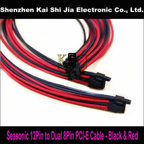 24&quot Black &amp Red Sleeved 12Pin PSU to Dual 8 (6+2) -Pin PCI-E Graphics Card Modular Power Supply Cable for Seasonic X P Series |