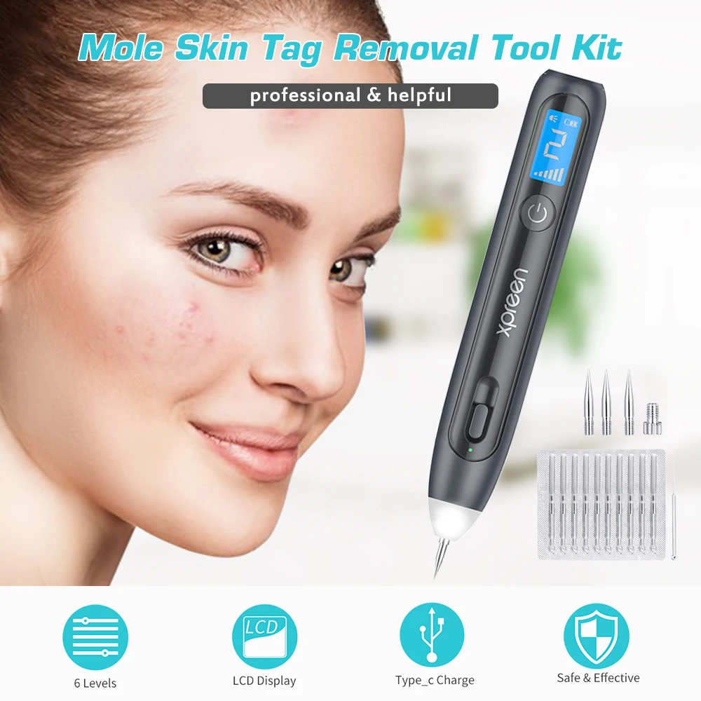 

Mole Skin Tag Removal Tool Kit USB Rechargeable Mole Remover Spot Eraser Laser Plasma Pen Beauty Pen with 6 Levels Beauty Tools