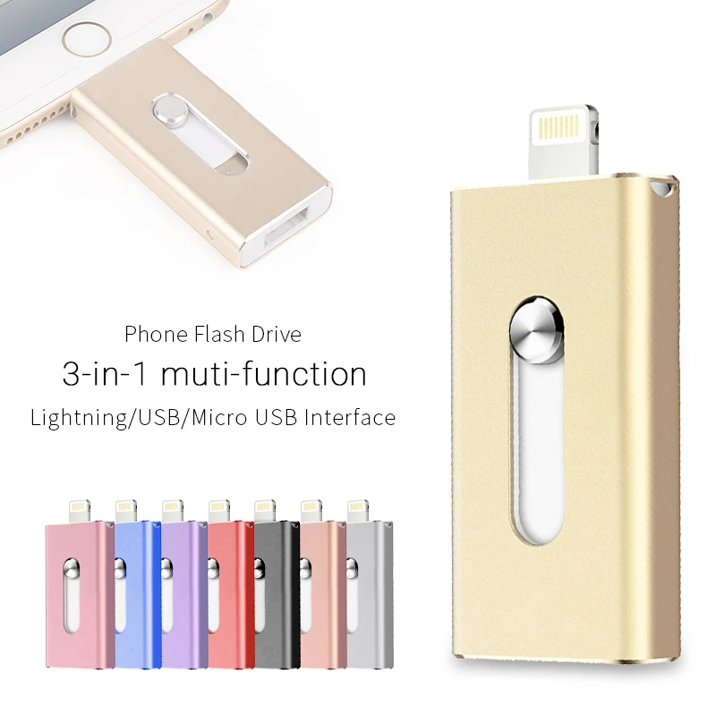 Dropshipping USB Flash Drive For iPhone X/8/7/7 Plus/6/6s/5 ipad Metal Pen drive HD Memory Stick 8G 16G 32G 64G 128GFlash Driver