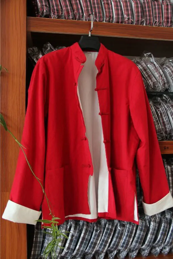 Мужской костюм в стиле Танг размера плюс M-4XL с длинным рукавом, двусторонняя традиционная китайская одежда, костюм в стиле Тан, мужская униформа кунг-фу - Цвет: Red