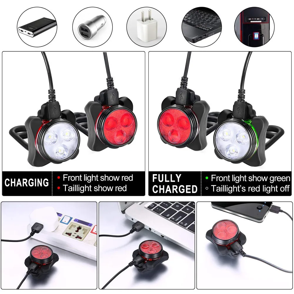 Top High Quality Bright Cycling Bicycle Bike 3 LED Head Front light 4 modes USB Rechargeable Tail Clip Light Lamp Waterproof HOT#25 5 Top High Quality Bright Cycling Bicycle Bike 3 LED Head Front light 4 modes USB Rechargeable Tail Clip Light Lamp Waterproof HOT#25 5