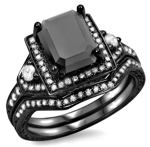 Turkish Couple Ring Black Gold Filled Wedding Ring, Bridal Set with