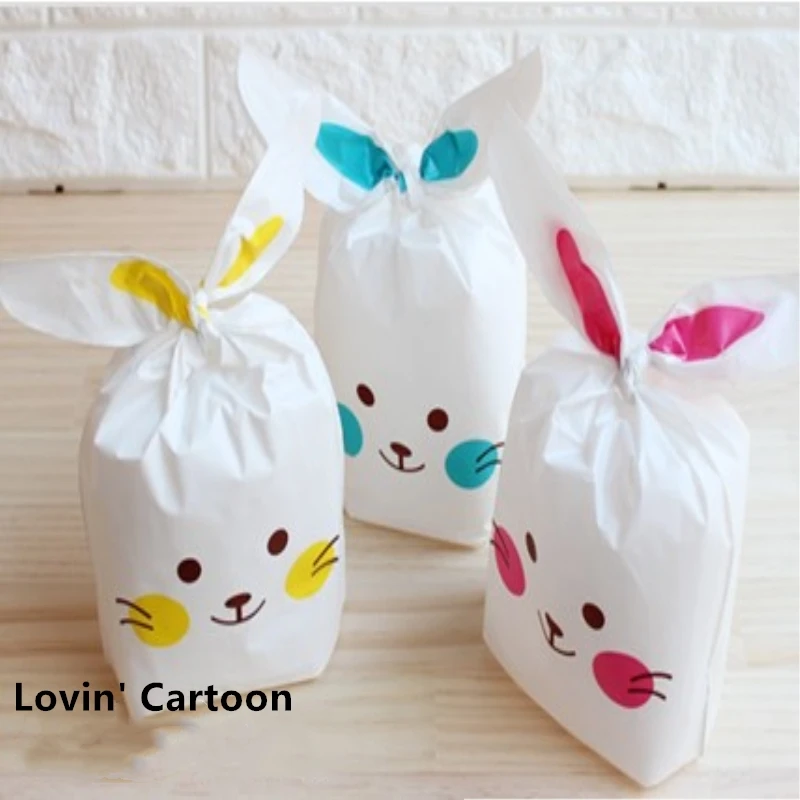 

10pcs/lot rabbit ear cookie packaging bags plastic candy biscuit snack Packaging Bag Gift Bags party Supplies 3 colors