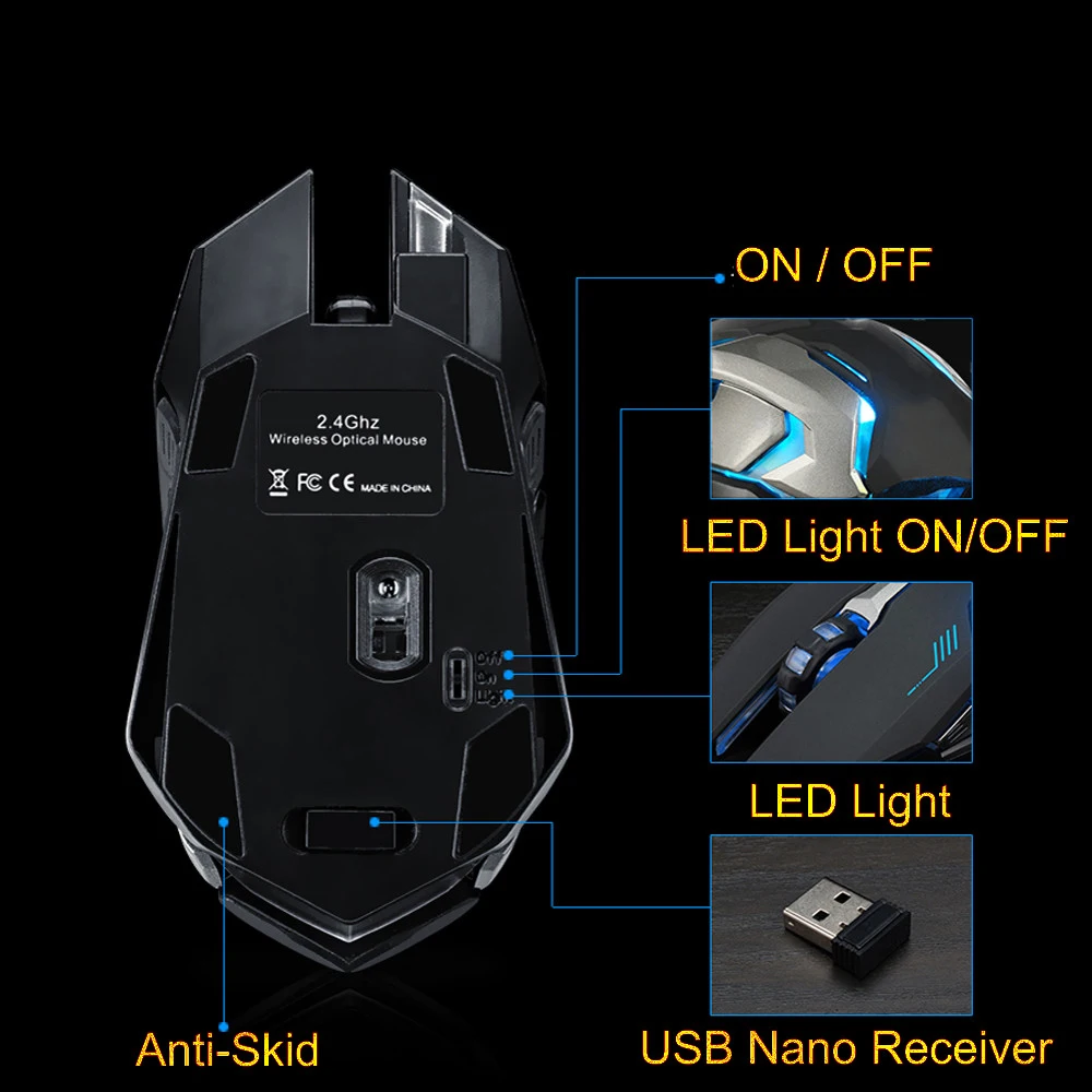 Волчий дух перезаряжаемый беспроводной светодиодный Подсветка USB Оптический, эргономический игровой мышь Стандартный электронный модуль беспроводной моды игры мышь для Pro Gamer