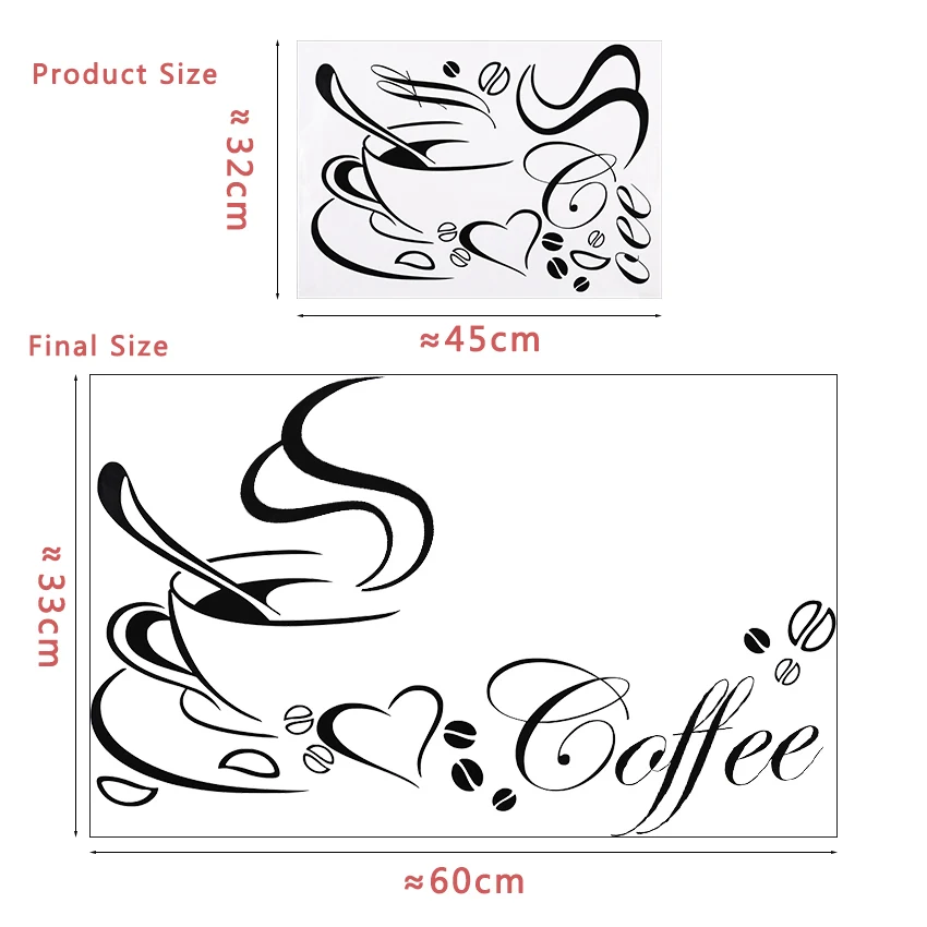 TIE LER Coffee Cup With Heart Vinyl Restaurant Kitchen Removable Wall Stickers DIY Home Decor Wall Art TIE LER Coffee Cup With Heart Vinyl Restaurant Kitchen Removable Wall Stickers DIY Home Decor Wall Art