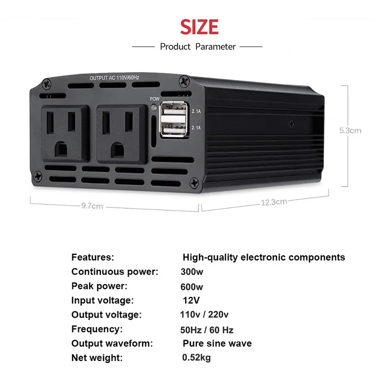 Автомобильный инвертор 300 Вт, 12 В, 220 В, 110 В, 60 Гц, 50 Гц, преобразователь переменного тока, постоянного тока, автомобильный инвертор, 5 В, а, двойное зарядное устройство USB, EU, US, UK, вилка для стайлинга автомобилей