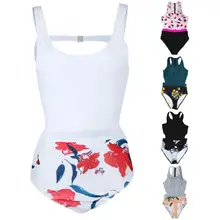 Женский сексуальный купальник-танкини в стиле бохо, Цветочный блок, из кусков, купальник с вырезами на талии, с открытой спиной, на молнии, бикини, на шнуровке, бандаж, купальный костюм