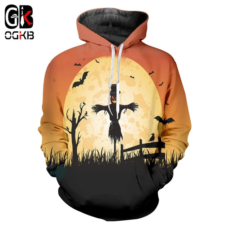 

OGKB Halloween Women Pumpkin Hoodies 3D Printed Black Scarecrow Sweatshirt The New Listing Free Shipping Autumn Clothing