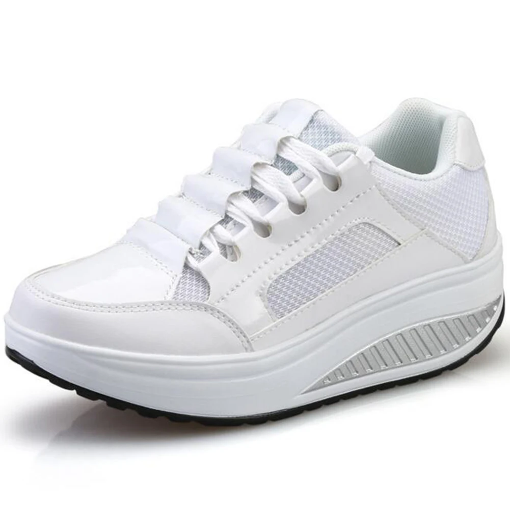

2018 New Fashion Platform Sneakers Women Leather Mesh Sequin Design Women Lace Up Flat Shoes Women Breathable Swing Casual Shoes
