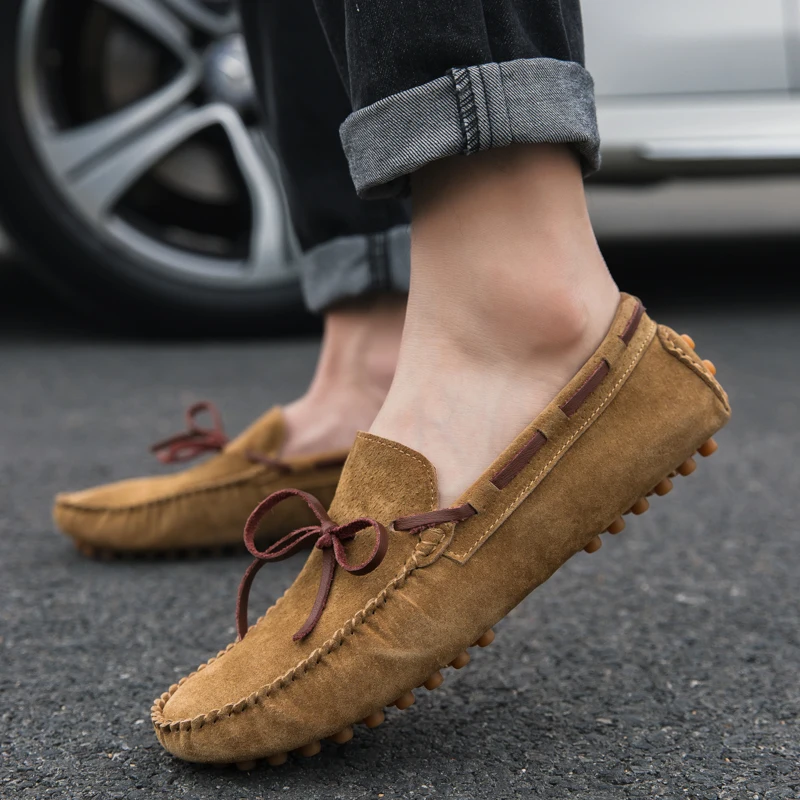 

Man Casual Shoes Big Size 38-46 Mens Slip On Shoes Light Brown Army Green Suede Male Loafers Spring Autumn Driving Loafers