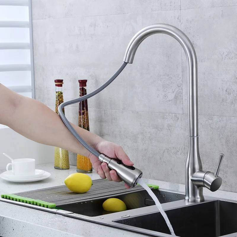 304 Stainless Steel 1 Hole Mixer Kitchen Faucet with Pull Out Spout Deck Mounted Cold and Hot Sink Faucet with 3 Mode SPOUT 304 Stainless Steel 1 Hole Mixer Kitchen Faucet with Pull Out Spout Deck Mounted Cold and Hot Sink Faucet with 3 Mode SPOUT