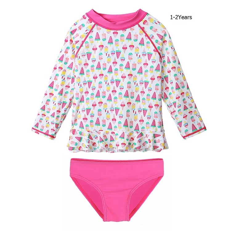 BAOHULU UPF50+ мультяшный купальник для маленьких девочек, 2 предмета, купальный костюм для девочек, длинный детский купальник, одежда для купания для малышей, пляжная одежда - Цвет: S279 icecream 1-2 T