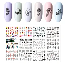 12 Тип цветок лист дизайн слайдер цветные наклейки на ногти геометрические водные переводные наклейки на лак для ногтей декоративные фольги