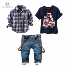 Wasailong Enfants de vêtements ensembles pour le printemps Bébé garçon costume À manches Longues chemises à carreaux + voiture impression t-shirt + jeans 3 pcs costume ensemble