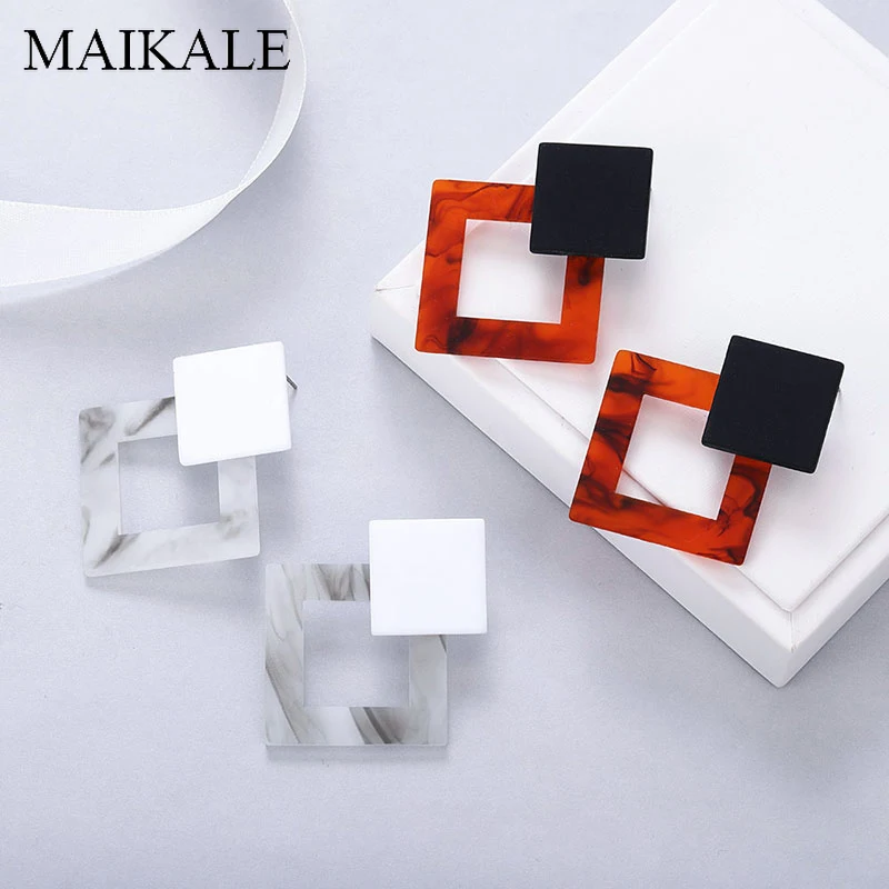 

MAIKALE Simple Acrylic Big Drop Earrings Boho Jewelry Square Circle Resin Acetate Geometric Earrings for Women Brincos Bijoux