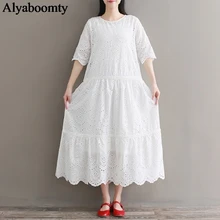 Женское миди платье с аккуратной вышивкой,хлопковое натуральное платье на лето,нежное и женственное свободное платье с подкладом,элегантное платье с пышной юбкой,белого цвета