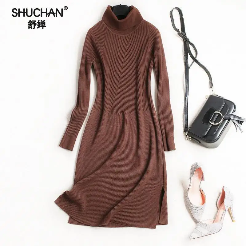 

SHUCHAN Dresses For Women Autumn Fashion 2017 New Knitted Dress Women Slim Sexy Turtleneck Long Sleeve European Style 8291