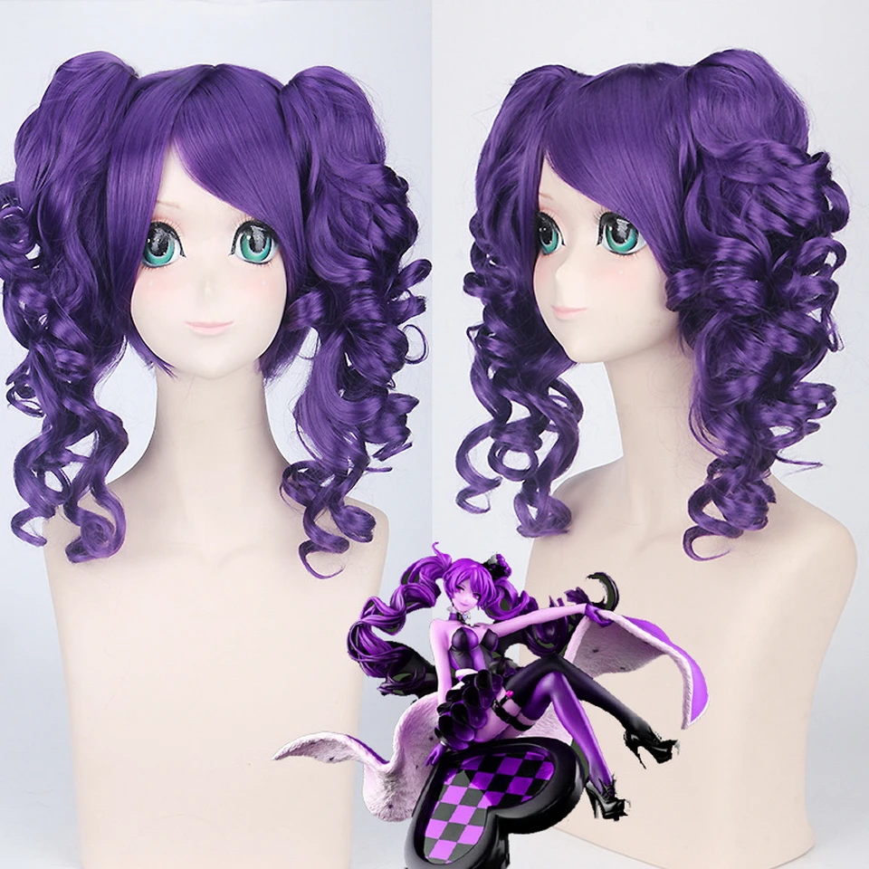 

24inch Alice in Wonderland Purple Curly Wig With Double Claw Ponytail Hair Synthetic Halloween Anime Costume Wigs