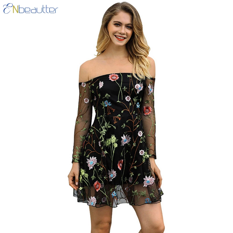 ENbeautter Women Dress Lace Floral Embroidery Mesh...