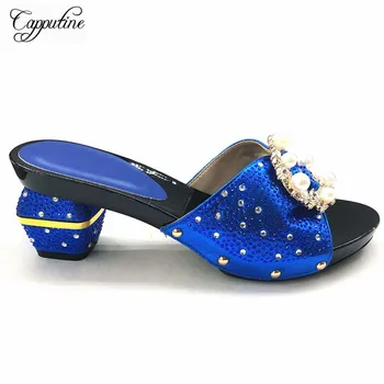 

New Arrival African Style Summer Rhinestone Woman Shoes Casual PU Square Heel Shoes Free Shipping Size 37-43 On Sale