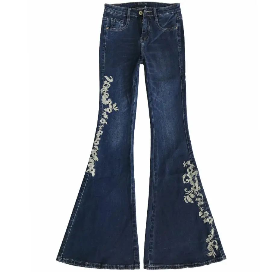 plus size 24 3Women Jeans Bell Bottom Jeans Embroidered High Stretch ...