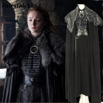 

Game of Thrones Season 8 Cosplay Costume Sansa Stark cosplay Dress Cloak Outfit Fancy suit Custom made Halloween