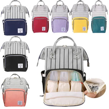 

LEQUEEN Travel Backpack Stripe Mummy Maternity Diaper Baby Care Fashion Mummy Striped Maternity Nappy Large Capacity Bag