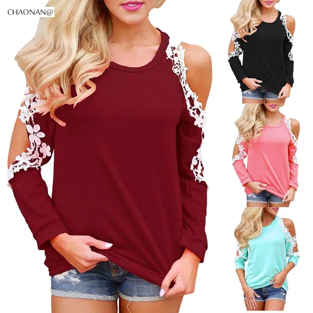 

Off Shoulder Lace Top Long Sleeve Blouse Women Ladies Casual Tops Shirt For young People Ropa de mujer