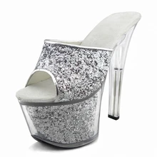 Сандалии с кристаллами на высоком каблуке 15 см; очень толстые прозрачные босоножки на платформе; танцевальная обувь