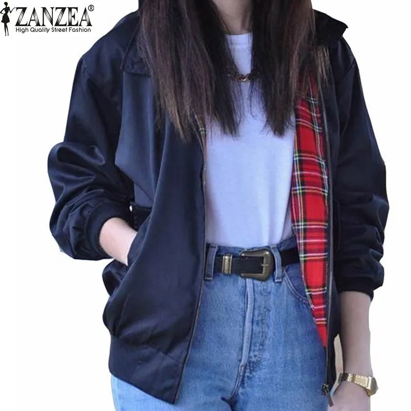 Zanzea Fashion Coats 2016 Autumn Women Casual Outerwear Long Sleeve font b Tartan b font Lined