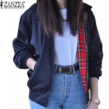 Zanzea Fashion Coats 2016 Autumn Women Casual Outerwear Long Sleeve Tartan Lined Zippered Pockets Bomber Jacket Coat Plus