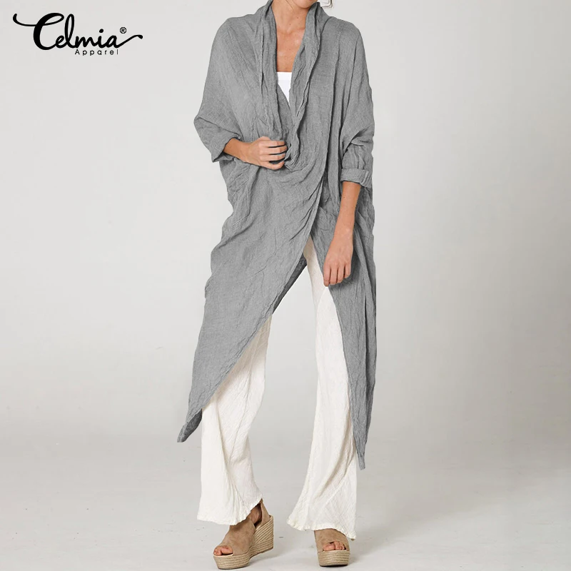 2019 Fashion Women Tops and Blouses Celmia Vintage Asymmetrical Top Casual Long Shirts Cowl Neck Solid Loose Blusas Mujer S-5XL - 4.00001E+12