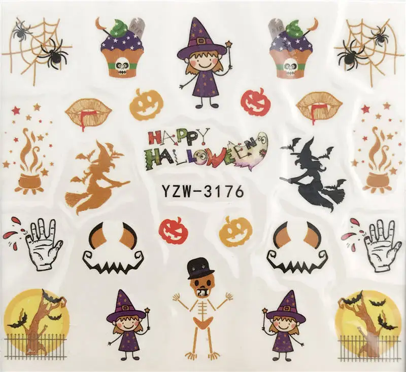 

WUF 1 Sheet Halloween Series Nail Art Sticker Nail Water Transfer Decals Nails Foil Manicure Decoration