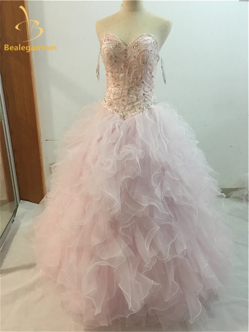 

Juliana Luxury Sexy Light Pink Quinceanera Dresses 2016 Ball Gown with Ruffled Beaded Crystals Prom Sweet 16 Dresses QA917