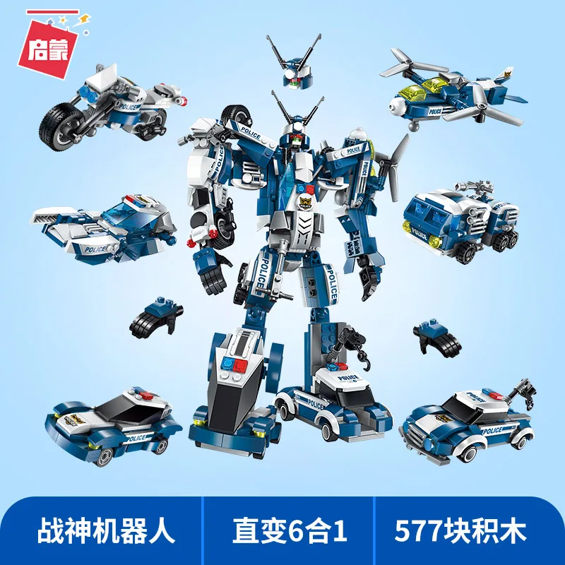 

ENLIGHTEN Helicopter Police Truck Warrior Model Building Blocks Bricks Compatible with Legoed Deformation Robot Toys Children