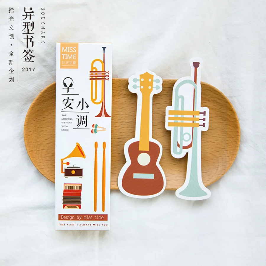 

30 pcs/lot Creative Musical Instrument Paper Bookmark Stationery Bookmarks Book Holder Message Card Promotional Gift Stationery