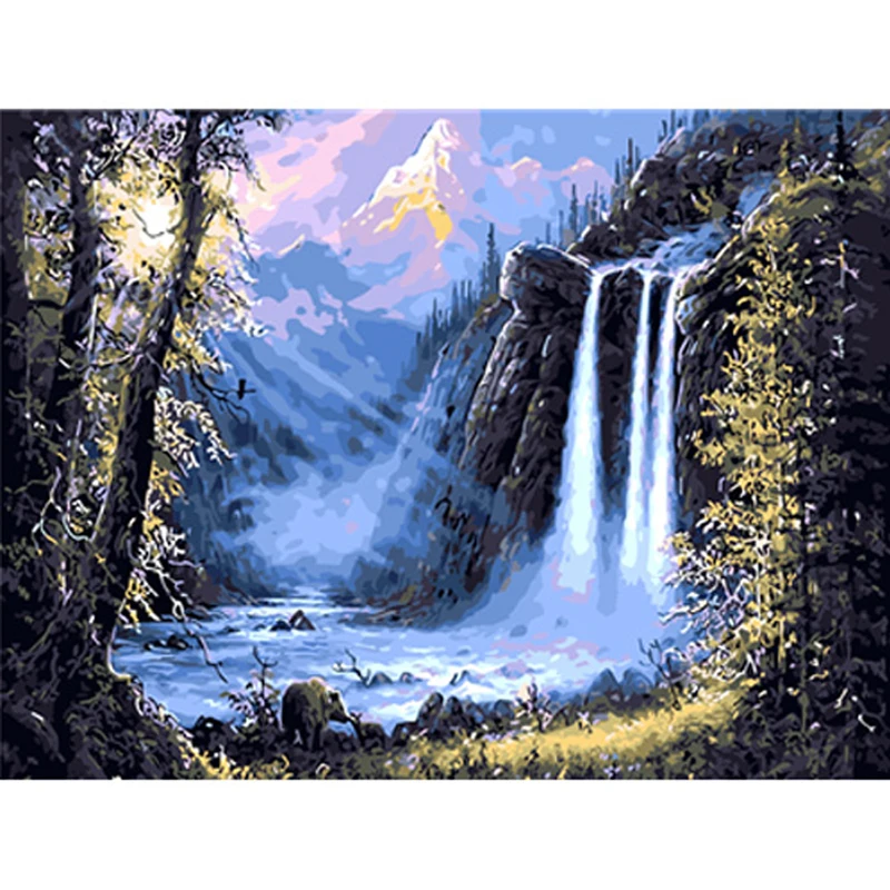 

DIY Picture By Numbers Landscape Waterfall Acrylic Paiting Kit Paint By Number Modern Wall Art Picture Canvas Painting Decor