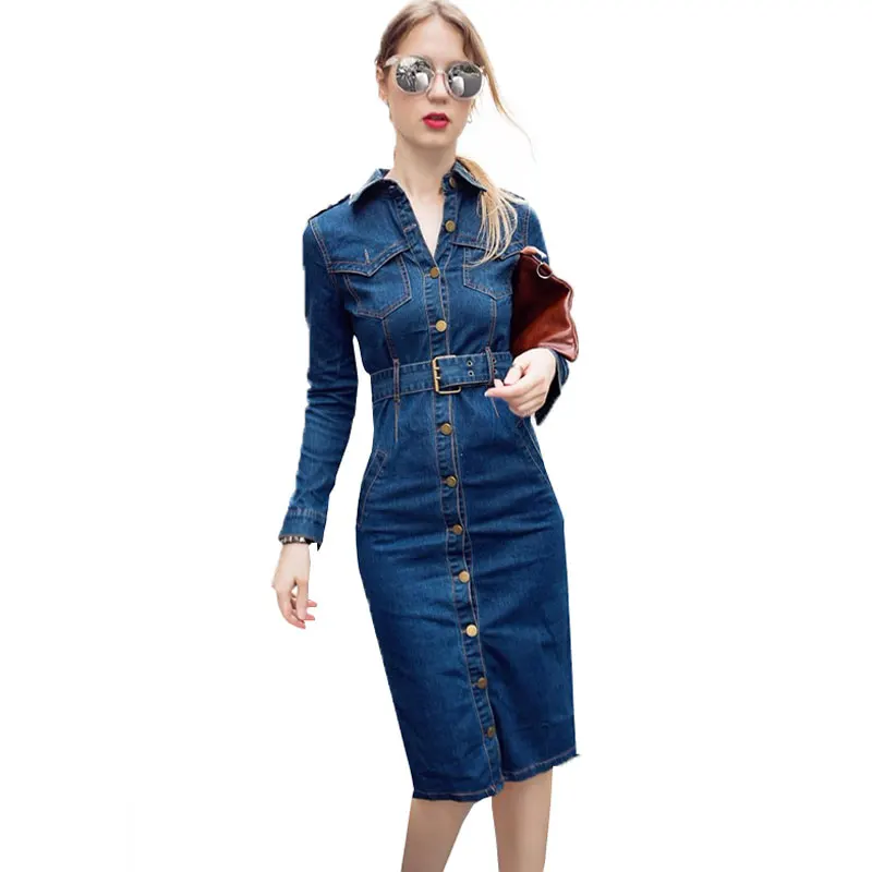 

Top quality Autumn winter Denim Women Dress Long Packs Hip Cowboy Ladies Sexy Dresses Vestidos 2018 New Fashion robe hiver Z507