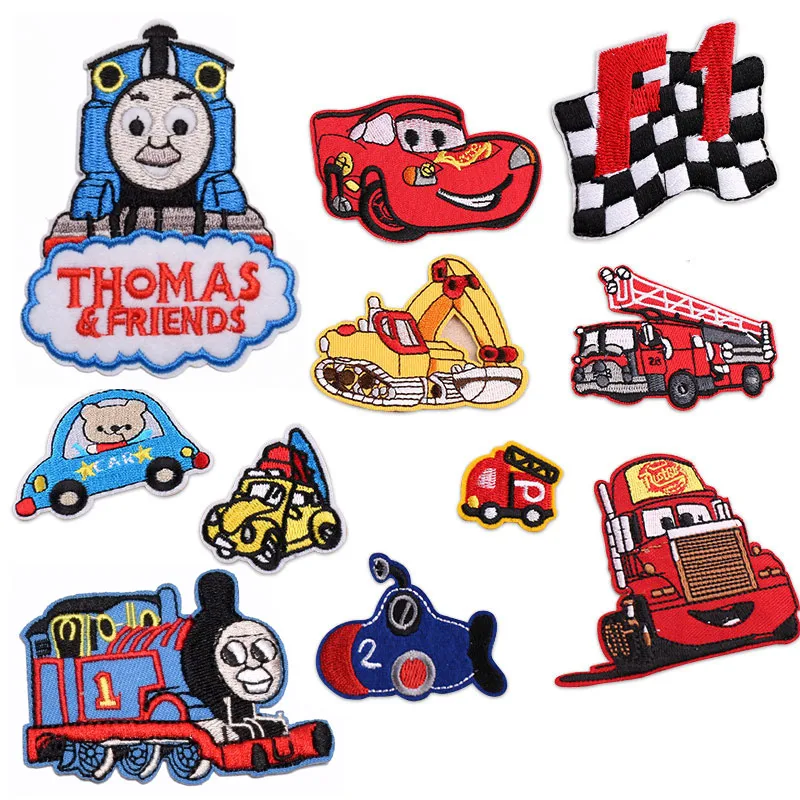 

1PC Cartoon Thomas Car bus F1 Patch Embroidered Iron on Patches for clothing DIY Badges Clothes Stickers Appliques