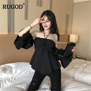 

RUGOD 2019 Autumn Casual Women Chiffon Hlter Shirt Ladies Solid Lantern Sleeve Off-Shoulder Blouse blusas mujer de moda 2019