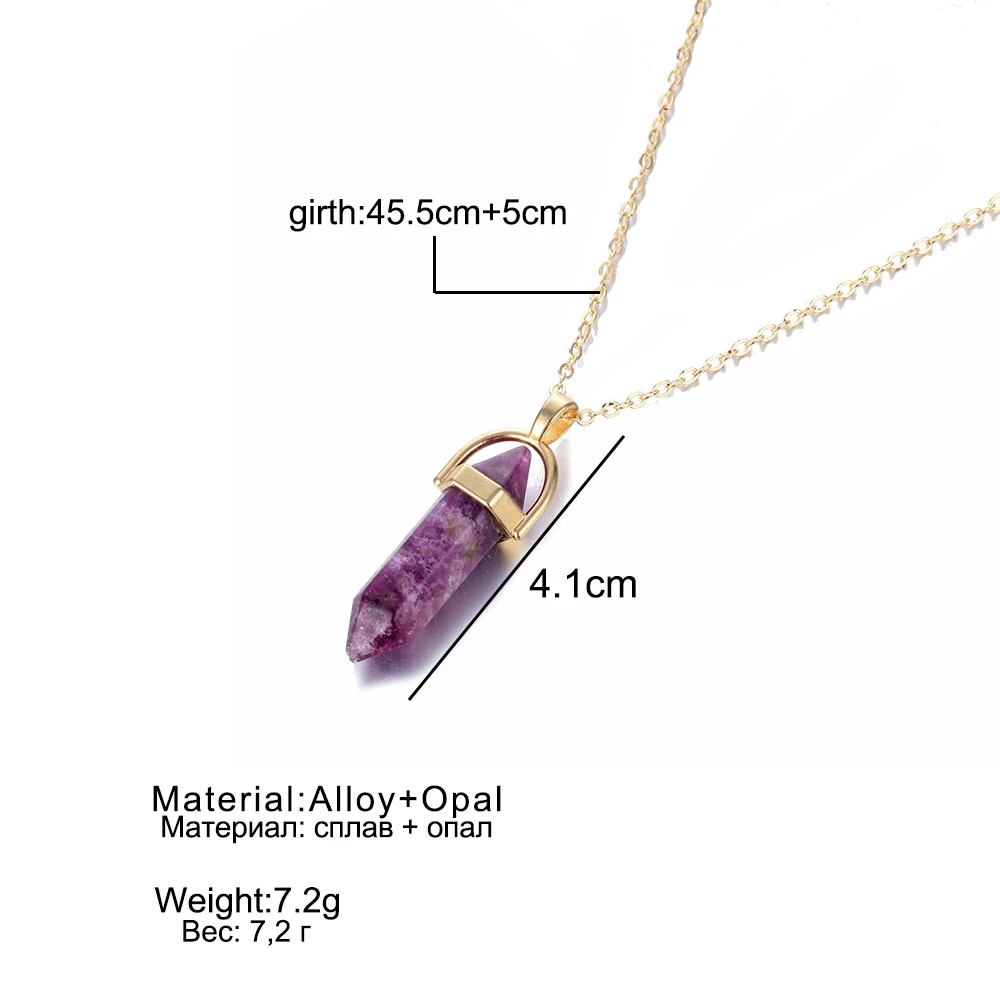 Fashion Opal Stone Hexagonal Column Quartz Necklaces Natural Pink Crystal Pendant Necklace Statement Bohemian Jewelry for Women