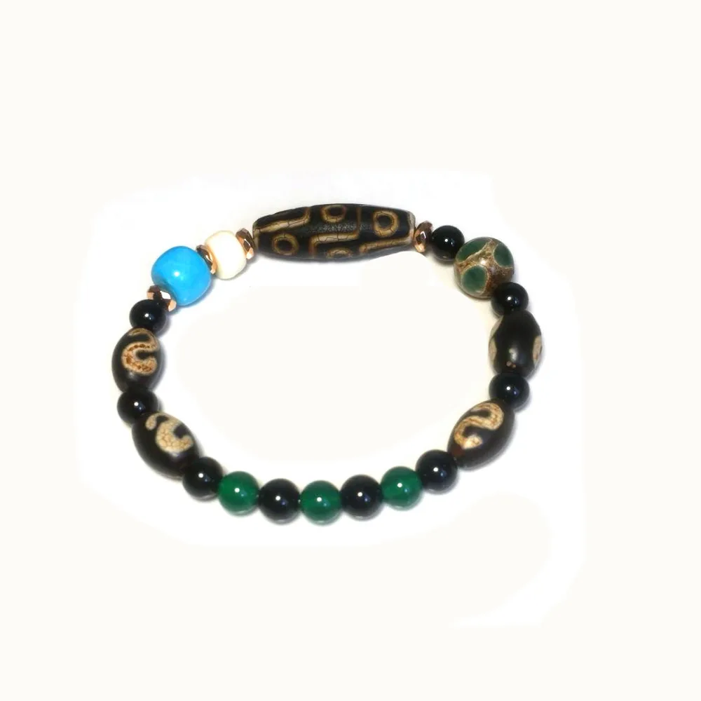 

Original Tibetan characteristics FengShui agate bracelet old black 10*30mm 9eyes DZI 10mm green tortoise shell 8*12mm money hook