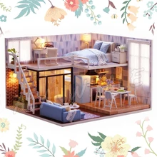 Миниатюрный Кукольный дом, светильник, синий дом, лофт, квартира, сделай сам, кукольный домик с мебелью, ремесла, игрушки для взрослых, игрушки для подростков, модельные строительные наборы