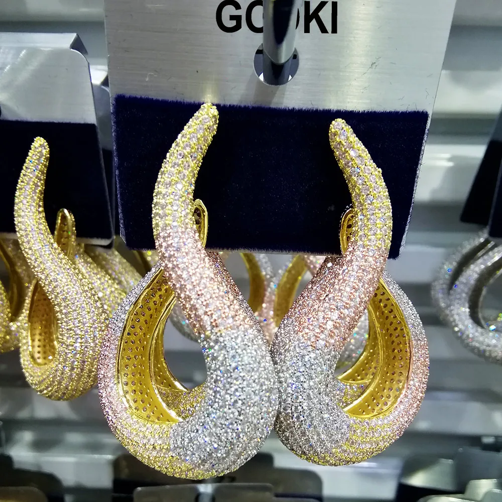 Godki роскошный водослива AAA кубический циркон CZ большие сережки для женщин