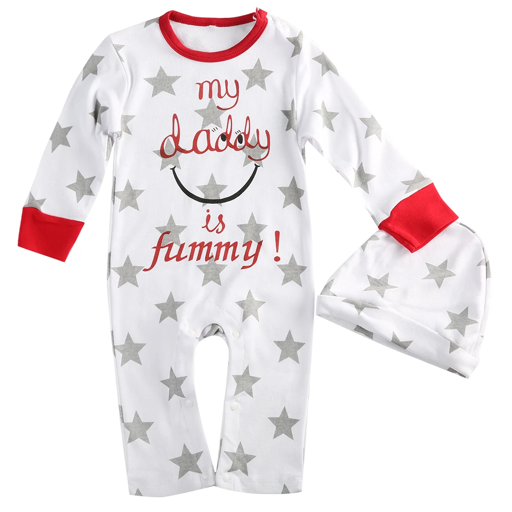 Newborn Baby Boy Girl Mum Dad Funny Newborn Infant Romper Hat Sleepsuit