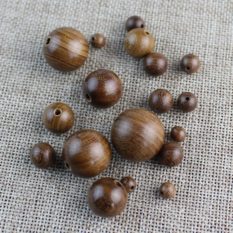 

20pcs/lot Round Wooden Prayer Buddha Beads 6 8 10 12 15 18 20mm Gold Sandalwood Charm Wood Beads for DIY Jewelry Making